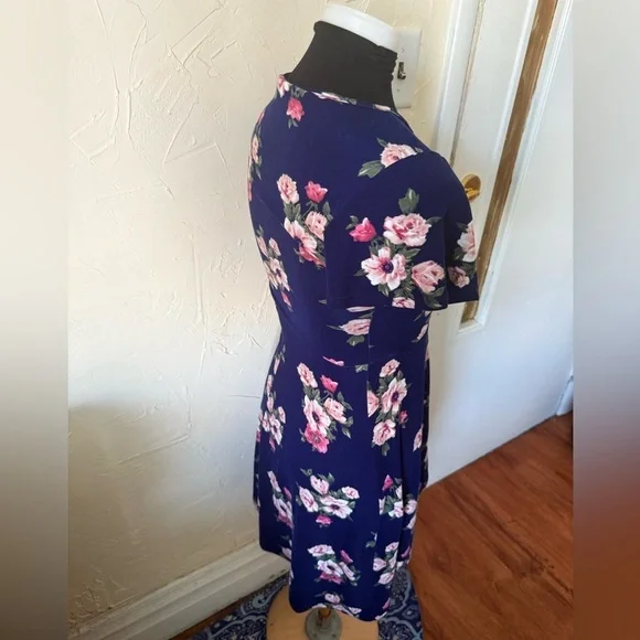 Caution To The Wind Blue V-Neck Flutter Sleeve Mini Wrap Dress -S- - Picture 4 of 6